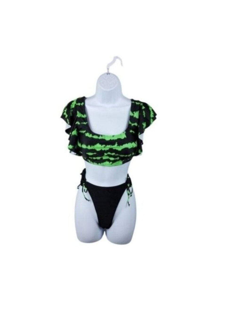 Green and Black Ruffle Bikini Set Size XL